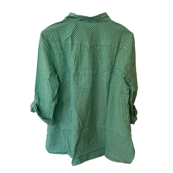 NWT Talbots Amazon Moss Green & White Gingham Roll Tab Sleeve Button Up Shirt 1X - Picture 5 of 5